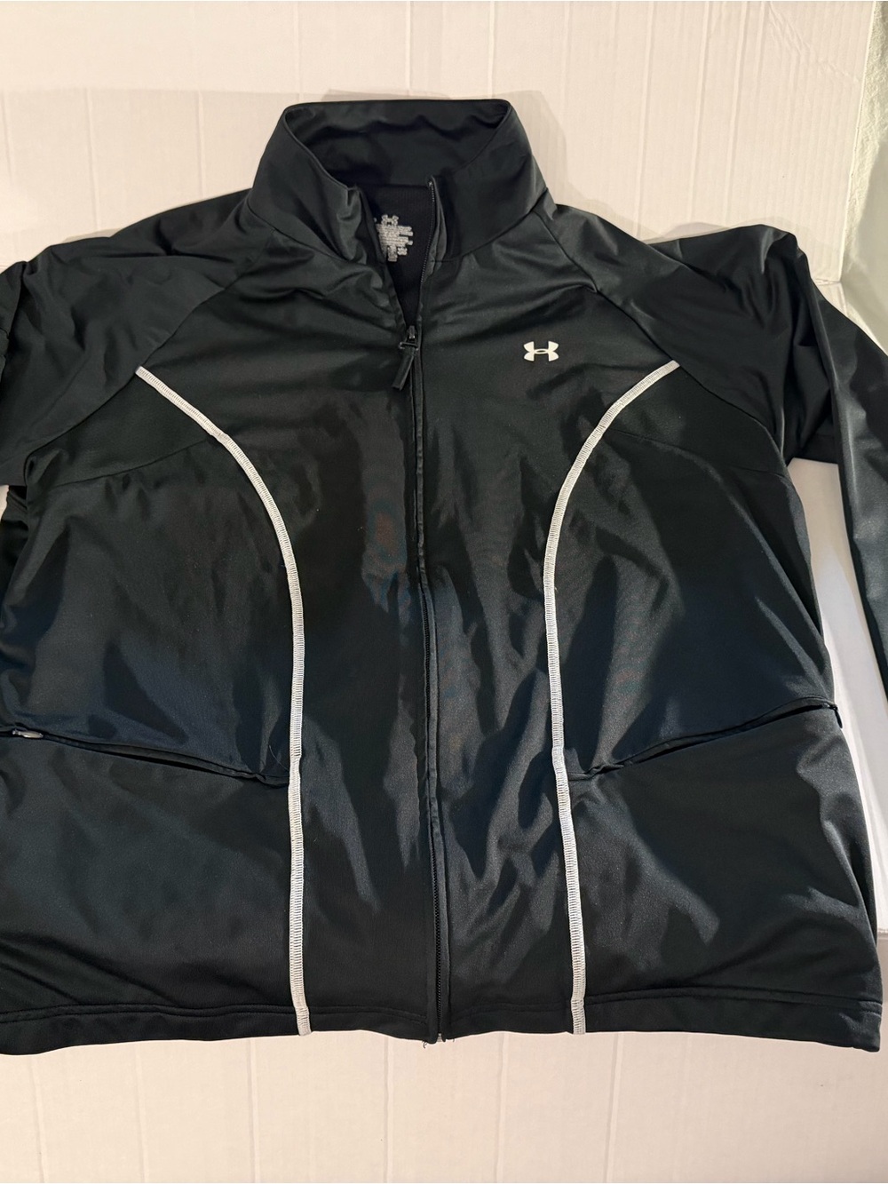 #249 Under Armour Black Performance Full-Zip Kids Jacket with White Piping